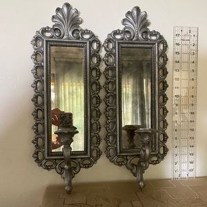 Faux Antique Mirrored Wall Sconces with Candle Holders